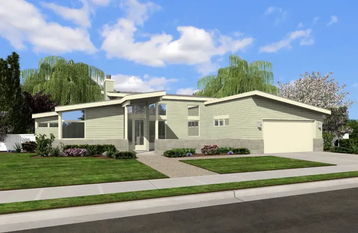 Contemporary house plans 74-159 - front exterior, 1,508 sq ft, 2 bed, 2 bath house plans | Monster House Plans