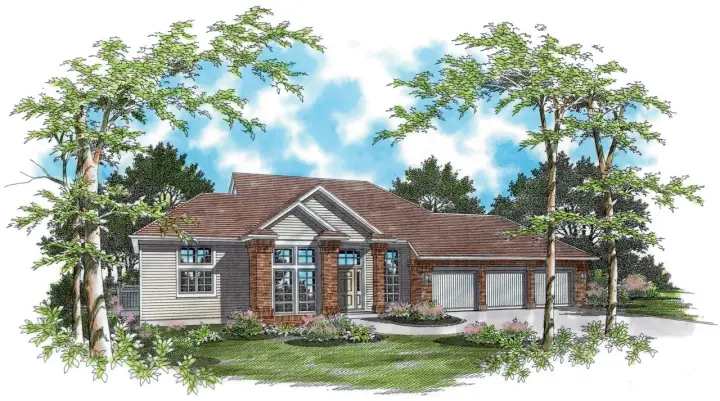 Traditional house plans 74-167 - front exterior, 2,977 sq ft, 4 bed, 2 bath house plans | Monster House Plans