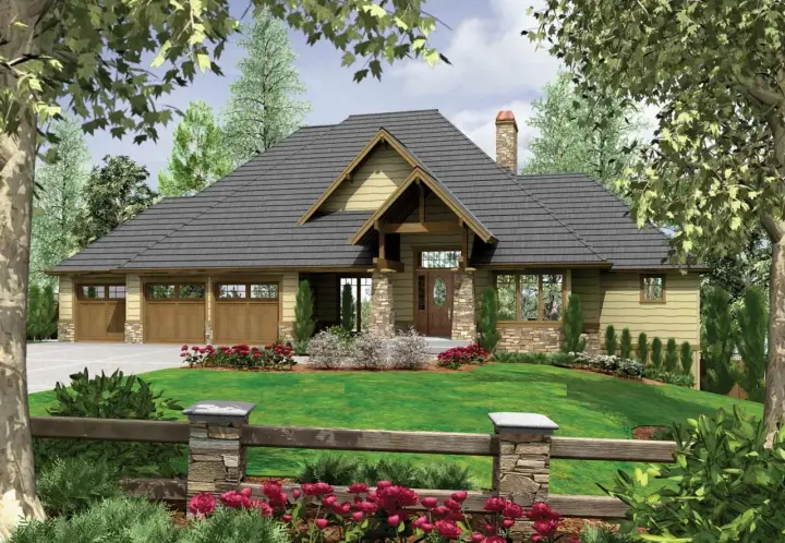 Craftsman house plans 74-219 - front exterior, 3,423 sq ft, 3 bed, 2 bath house plans | Monster House Plans