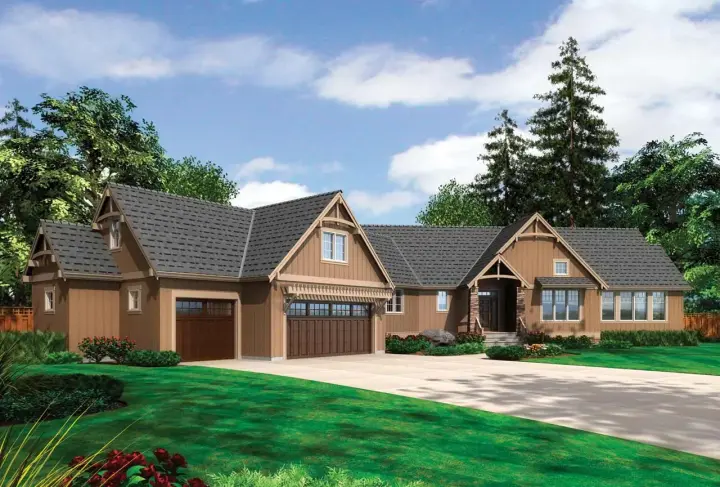 Craftsman house plans 74-220 - front exterior, 2,918 sq ft, 3 bed, 2 bath house plans | Monster House Plans
