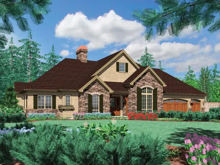 French Country house plans 74-233 - front exterior, 5,033 sq ft, 4 bed, 4 bath house plans | Monster House Plans