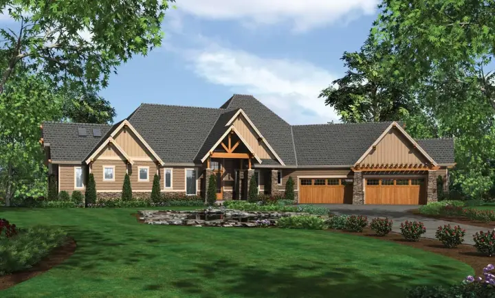 Craftsman house plans 74-237 - front exterior, 5,155 sq ft, 4 bed, 3 bath house plans | Monster House Plans