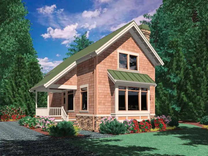 Coastal house plans 74-246 - front exterior, 981 sq ft, 2 bed, 1 bath house plans | Monster House Plans