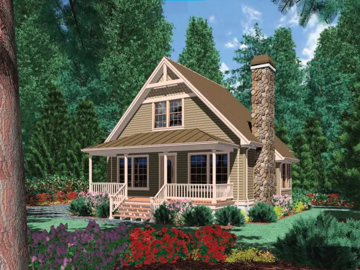 Cottage house plans 74-247 - front exterior, 950 sq ft, 1 bed, 1 bath house plans | Monster House Plans