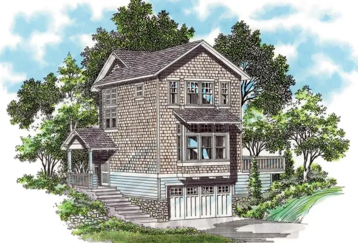 Shingle house plans 74-285 - front exterior, 1,675 sq ft, 3 bed, 2 bath house plans | Monster House Plans