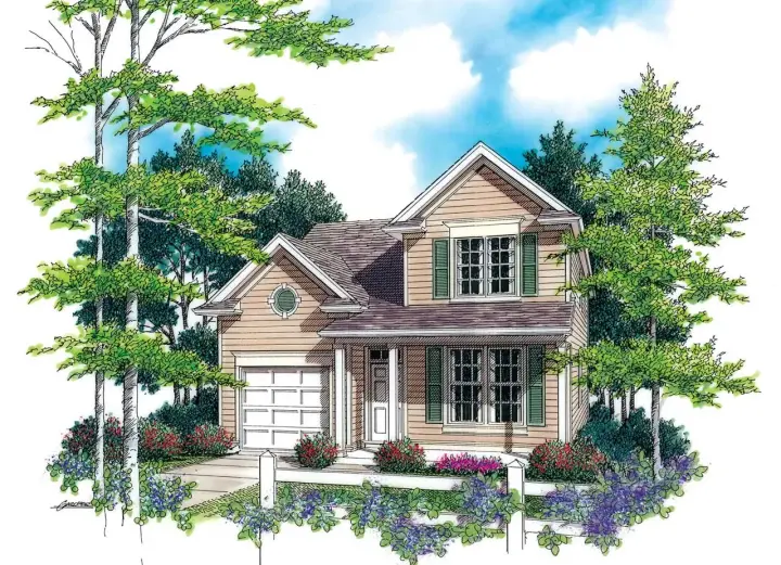 Colonial house plans 74-292 - front exterior, 1,401 sq ft, 3 bed, 1 bath house plans | Monster House Plans