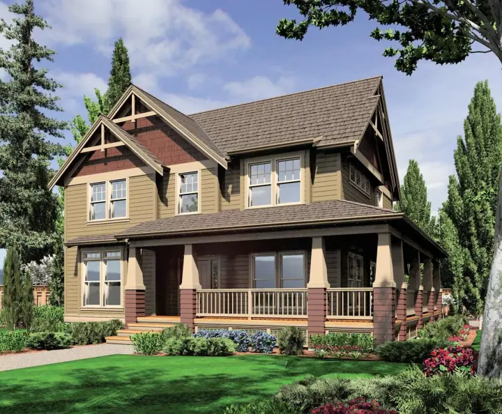 Craftsman house plans 74-320 - front exterior, 2,287 sq ft, 3 bed, 2 bath house plans | Monster House Plans