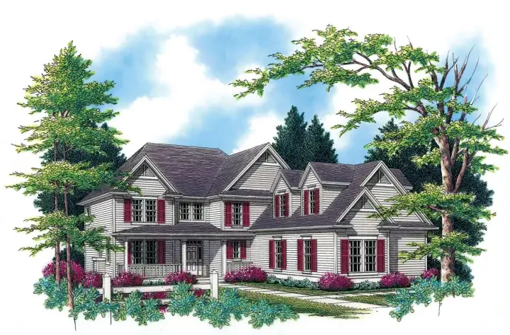 Colonial house plans 74-333 - front exterior, 2,998 sq ft, 4 bed, 3 bath house plans | Monster House Plans