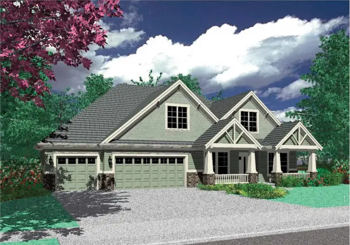 Craftsman house plans 74-347 - front exterior, 2,493 sq ft, 3 bed, 2 bath house plans | Monster House Plans