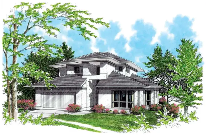 Contemporary house plans 74-356 - front exterior, 2,465 sq ft, 3 bed, 2 bath house plans | Monster House Plans