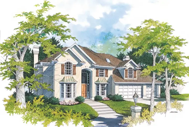 European house plans 74-371 - front exterior, 3,472 sq ft, 4 bed, 4 bath house plans | Monster House Plans