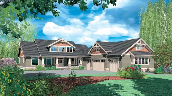 Craftsman house plans 74-392 - front exterior, 3,457 sq ft, 4 bed, 3 bath house plans | Monster House Plans