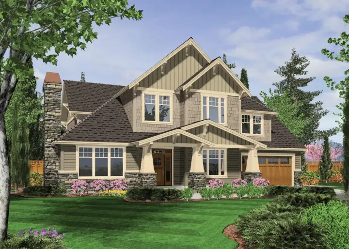 Craftsman house plans 74-394 - front exterior, 3,623 sq ft, 4 bed, 2 bath house plans | Monster House Plans