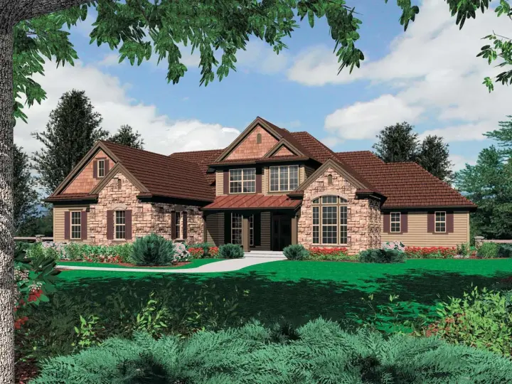 French Country house plans 74-404 - front exterior, 3,066 sq ft, 3 bed, 2 bath house plans | Monster House Plans