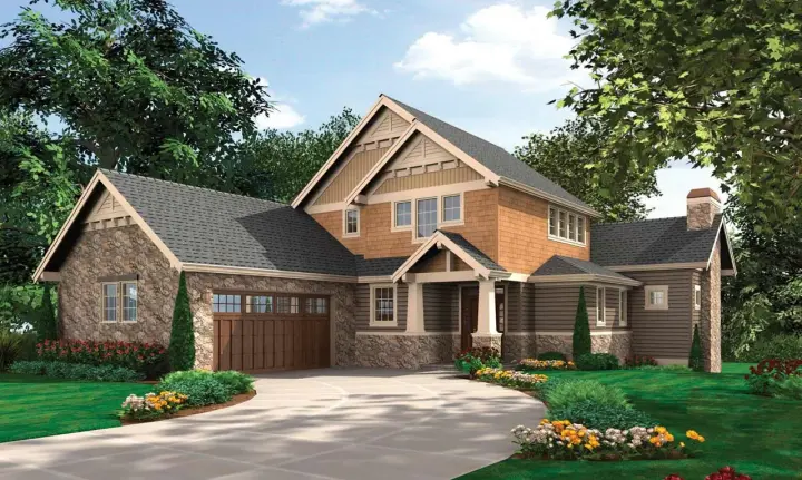 Craftsman house plans 74-419 - front exterior, 3,926 sq ft, 7 bed, 4 bath house plans | Monster House Plans