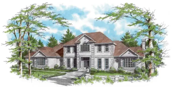 European house plans 74-427 - front exterior, 4,372 sq ft, 4 bed, 3 bath house plans | Monster House Plans