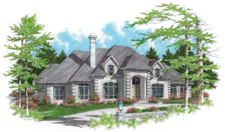 European house plans 74-431 - front exterior, 5,463 sq ft, 5 bed, 3 bath house plans | Monster House Plans