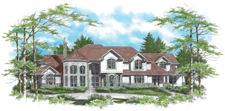 European house plans 74-435 - front exterior, 5,966 sq ft, 4 bed, 4 bath house plans | Monster House Plans