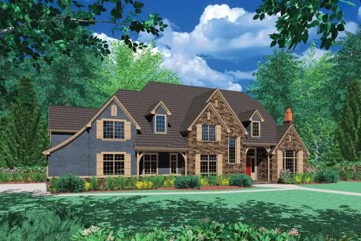 European house plans 74-440 - front exterior, 4,213 sq ft, 4 bed, 3 bath house plans | Monster House Plans