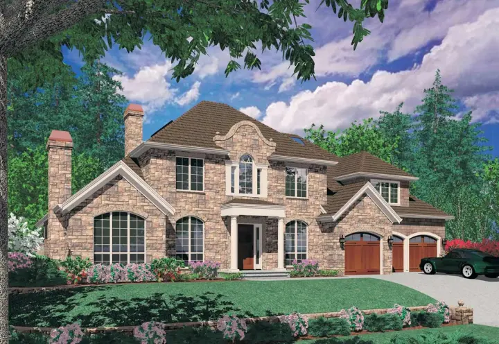 European house plans 74-443 - front exterior, 4,064 sq ft, 4 bed, 3 bath house plans | Monster House Plans