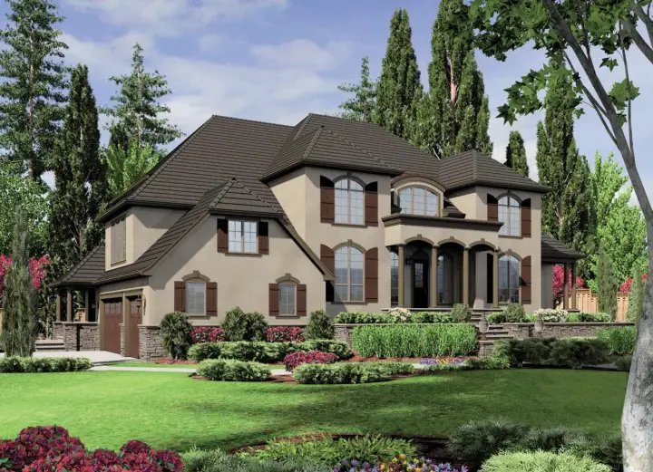 European house plans 74-448 - front exterior, 5,161 sq ft, 4 bed, 4 bath house plans | Monster House Plans