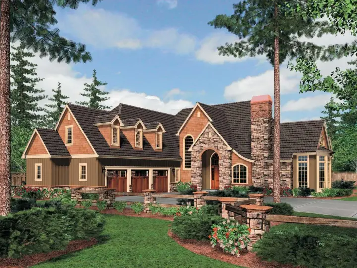 French Country house plans 74-450 - front exterior, 4,082 sq ft, 4 bed, 4 bath house plans | Monster House Plans