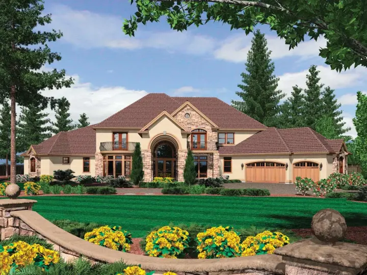 European house plans 74-452 - front exterior, 6,497 sq ft, 5 bed, 6 bath house plans | Monster House Plans