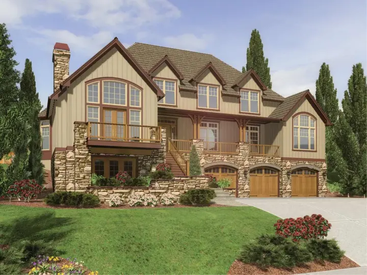 French Country house plans 74-455 - front exterior, 4,762 sq ft, 4 bed, 3 bath house plans | Monster House Plans