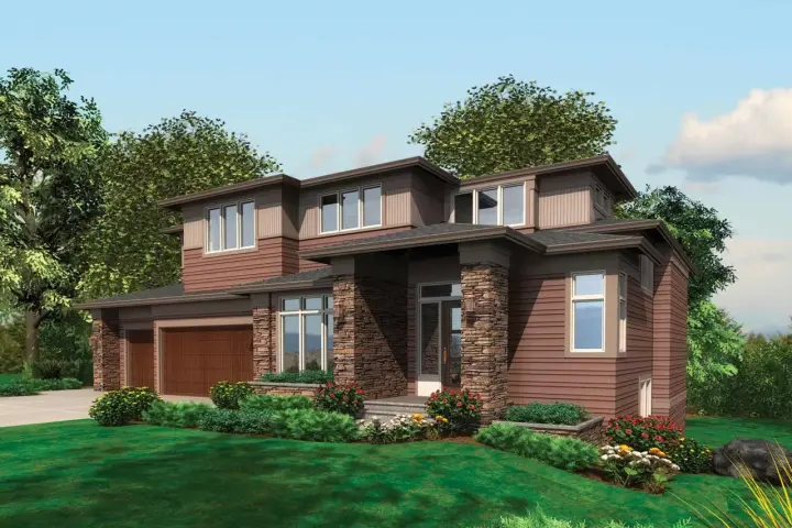 Prairie house plans 74-466 - front exterior, 4,786 sq ft, 5 bed, 5 bath house plans | Monster House Plans