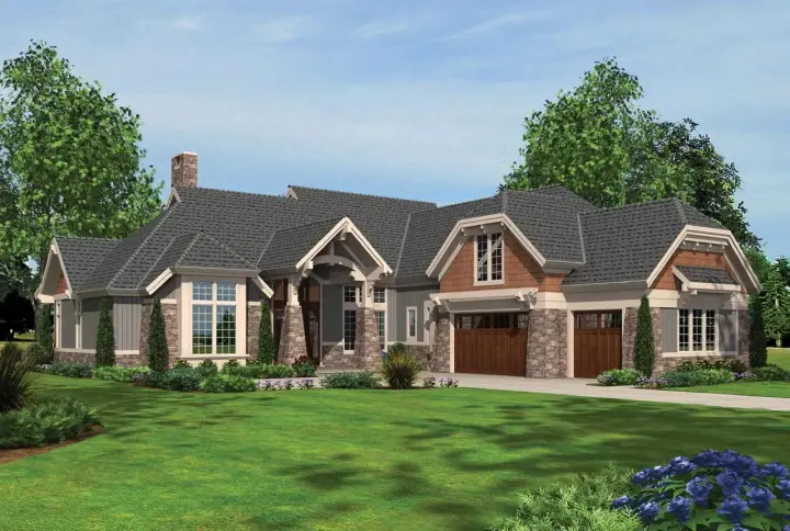 Craftsman house plans 74-477 - front exterior, 4,318 sq ft, 5 bed, 4 bath house plans | Monster House Plans