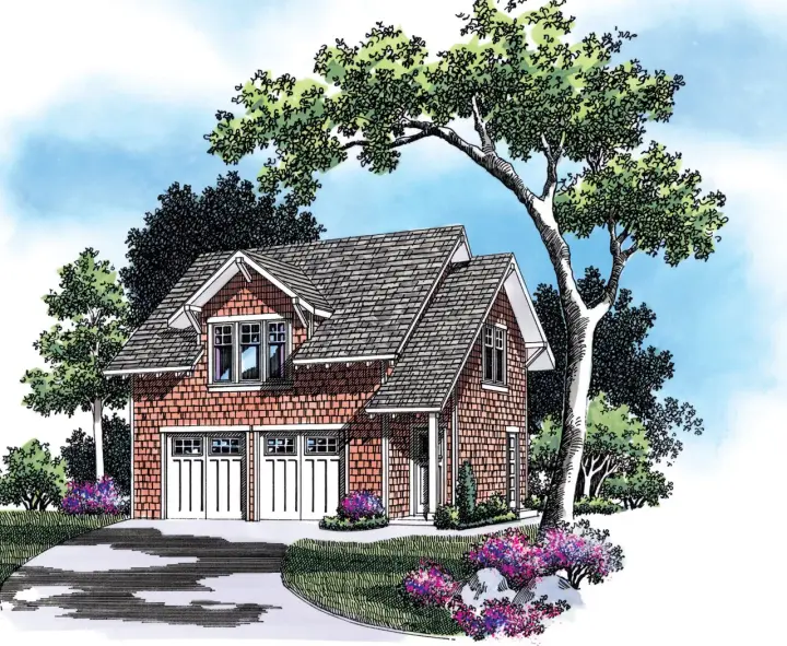 Craftsman house plans 74-514 - front exterior, 633 sq ft, 1 bed, 1 bath house plans | Monster House Plans