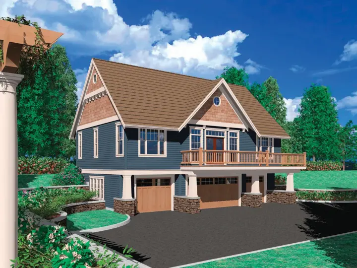 Craftsman house plans 74-519 - front exterior, 1,334 sq ft, 1 bed, 1 bath house plans | Monster House Plans