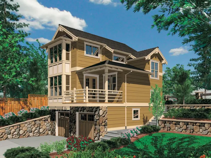 Craftsman house plans 74-522 - front exterior, 1,105 sq ft, 1 bed, 2 bath house plans | Monster House Plans
