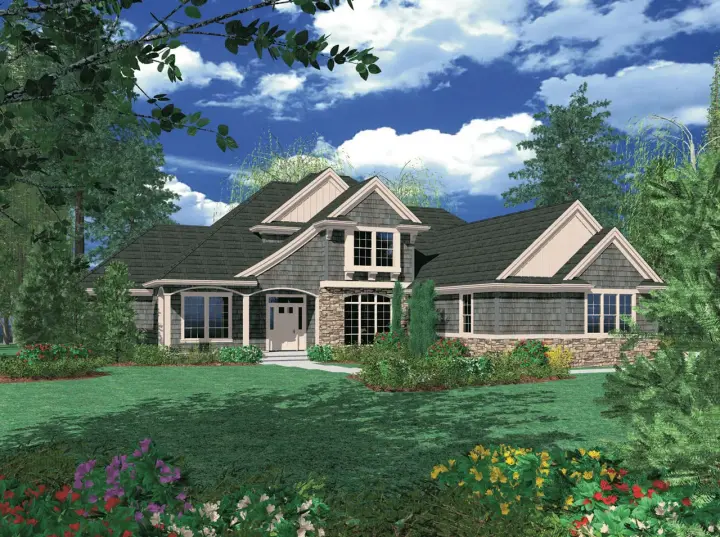 French Country house plans 74-568 - front exterior, 3,031 sq ft, 3 bed, 2 bath house plans | Monster House Plans