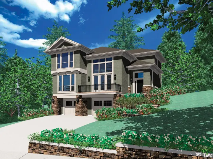 Contemporary house plans 74-569 - front exterior, 2,262 sq ft, 3 bed, 2 bath house plans | Monster House Plans