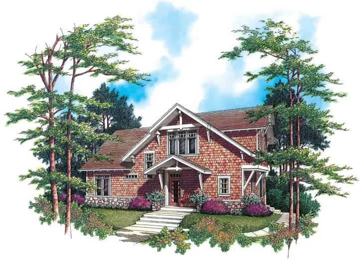 Craftsman house plans 74-580 - front exterior, 2,140 sq ft, 2 bed, 2 bath house plans | Monster House Plans