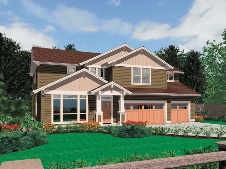 Craftsman house plans 74-621 - front exterior, 2,514 sq ft, 3 bed, 2 bath house plans | Monster House Plans