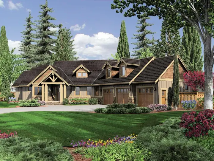 Craftsman house plans 74-643 - front exterior, 2,907 sq ft, 3 bed, 2 bath house plans | Monster House Plans