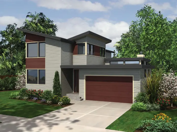 Contemporary house plans 74-673 - front exterior, 2,047 sq ft, 3 bed, 2 bath house plans | Monster House Plans