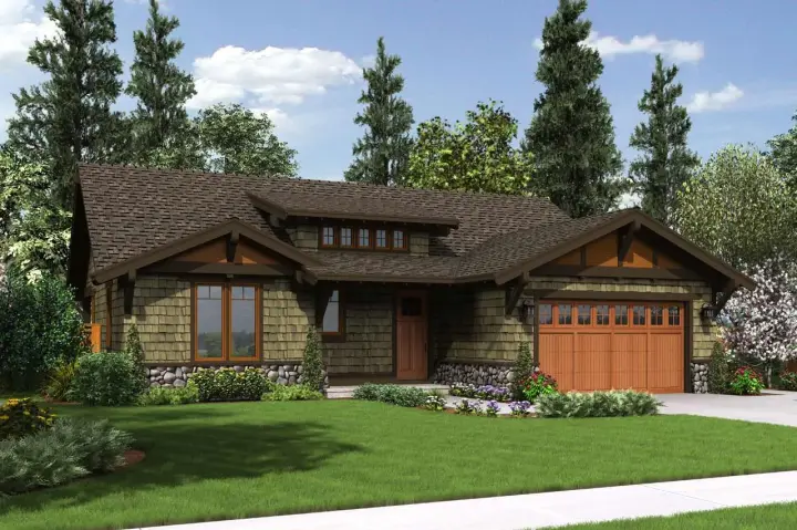 Bungalow house plans 74-677 - front exterior, 1,641 sq ft, 3 bed, 2 bath house plans | Monster House Plans