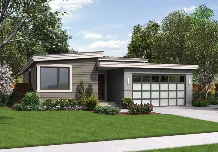 Contemporary house plans 74-678 - front exterior, 1,613 sq ft, 3 bed, 2 bath house plans | Monster House Plans