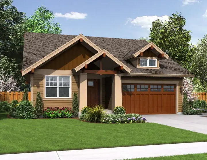 Craftsman house plans 74-683 - front exterior, 1,529 sq ft, 3 bed, 2 bath house plans | Monster House Plans