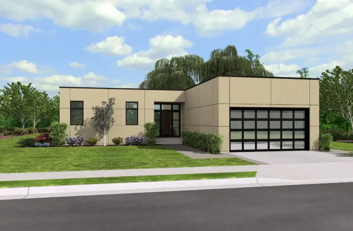 Modern house plans 74-712 - front exterior, 1,268 sq ft, 2 bed, 2 bath house plans | Monster House Plans