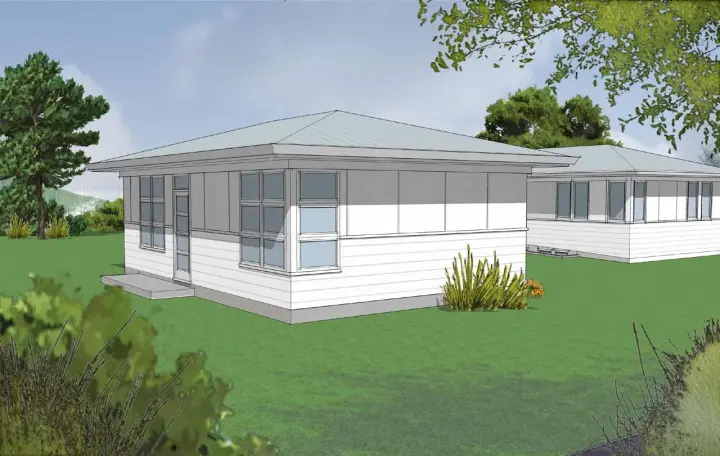 Contemporary house plans 74-715 - front exterior, 600 sq ft, 1 bed, 1 bath house plans | Monster House Plans