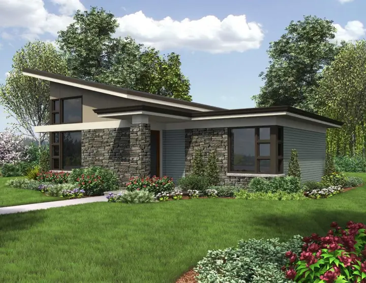 Contemporary house plans 74-717 - front exterior, 899 sq ft, 1 bed, 1 bath house plans | Monster House Plans