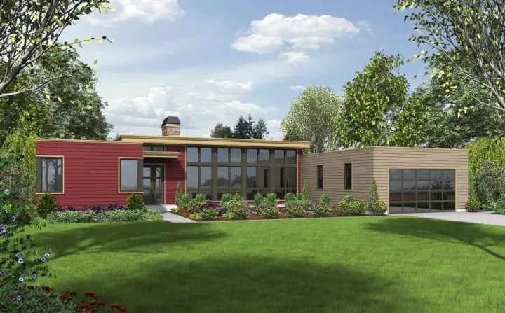 Modern house plans 74-718 - front exterior, 2,241 sq ft, 4 bed, 2 bath house plans | Monster House Plans