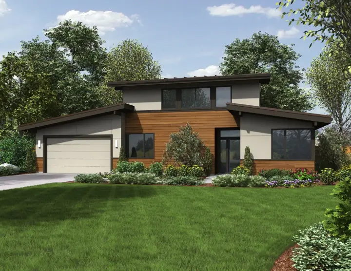 Contemporary house plans 74-719 - front exterior, 1,643 sq ft, 3 bed, 2 bath house plans | Monster House Plans