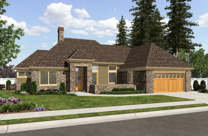 Ranch house plans 74-732 - front exterior, 1,508 sq ft, 2 bed, 2 bath house plans | Monster House Plans