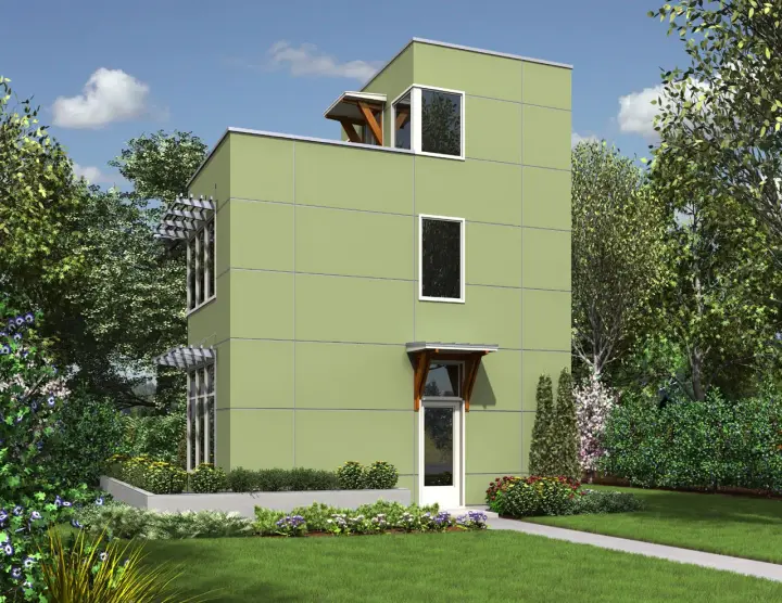 Modern house plans 74-734 - front exterior, 728 sq ft, 1 bed, 1 bath house plans | Monster House Plans