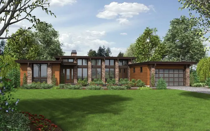 Contemporary house plans 74-738 - front exterior, 2,557 sq ft, 3 bed, 2 bath house plans | Monster House Plans